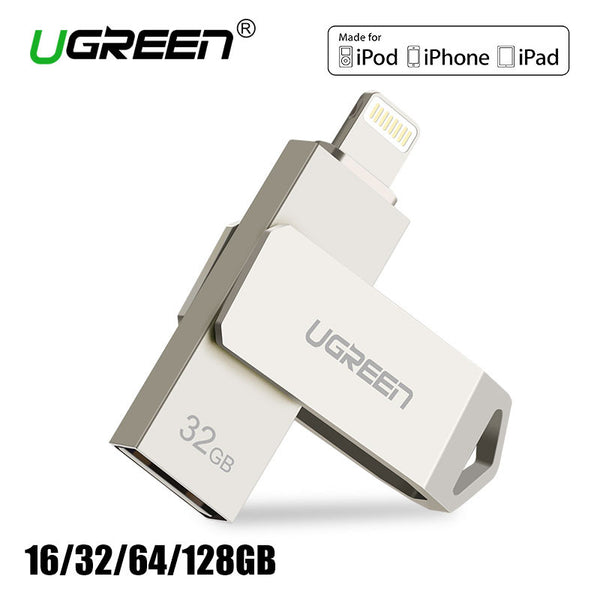 Ugreen USB Flash Drive 32GB 64GB For iPhone 7 7 Plus 6 5 5S Lightning to Metal Pen Drive U Disk for MFi iOS10 memory stick 128GB